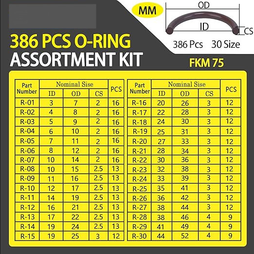 High Durable 386PCS FKM 75A Brown Pipa O Ring Kit untuk Otomotif keran perbaikan segel